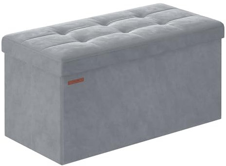SONGMICS Banc de Rangement, Pouf Pliable, 38 x 76 x 38 cm, Bout de Lit, Repose-Pieds, Coffre de Rangement, Charge jusqu'à 300 kg, pour Salon, Chambre, Entrée, Gris Tourterelle LSF247G02