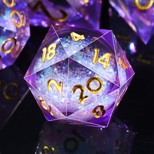 SIQUK 7 Stück Würfel Set Polyedrische Würfel Liquid Core Würfel D4 D6 D8 D10 D12 D20 D% Spielwürfel für DND RPG MTG, Violett