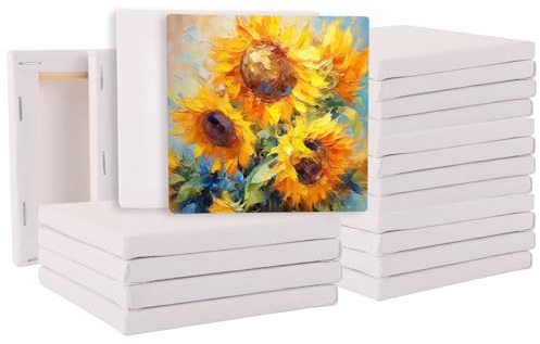 JMIATRY Mini Leinwand 10x10cm, 20 Stück zum Bemalen, Weiße Keilrahmen für Kunst & Handwerk