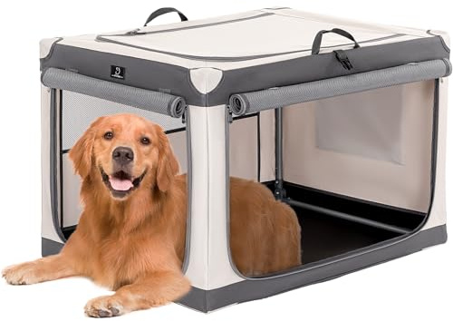 A 4 Pet Faltbare Hundebox, Große Hunde, Patentierter Stabiler Spiralrahmen, L, Grau