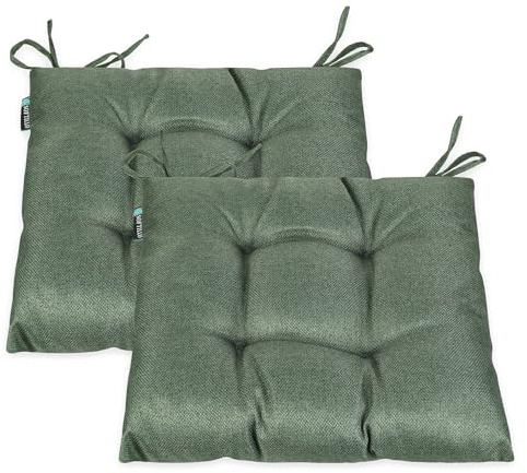 SOFTILLO Comfortable Chair Cushions With Ties - 43x43x8cm - Indoors/Outdoors Seat Pads Cushion Pad - Thick Portugal Fabric - For Dining, Living Room, Garden, Patio, Office Chairs - (Forest, Set of 2)