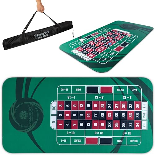 GAMBLUXE Roulette-Tischmatte, 177,8 x 88,9 cm, langlebig, wasserabweisend, Roulette-Matte aus 3 mm dickem Gummi, verstärkt mit stabilen Nähten, tragbare Casino-Roulette-Matte mit Tragetasche
