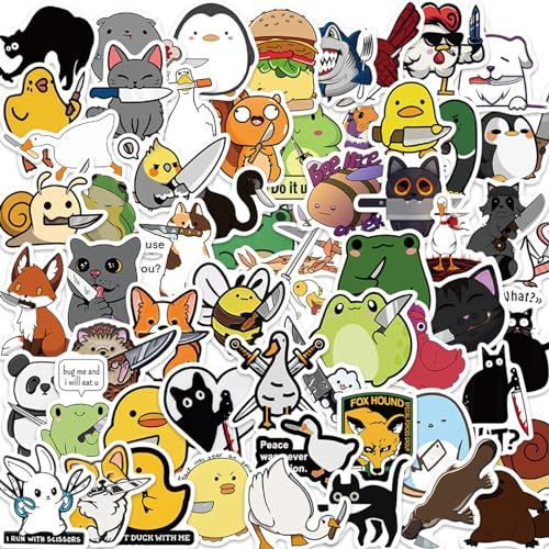 50Pcs Funny Animal Stickers, Personalized Kids Stickers for Water Bottle, MacBook, Car, Bumper, Luggage, Laptop,Waterproof Animal Stickers for Adults Teens Boys Girl,Animal Gift Labels Sticker.