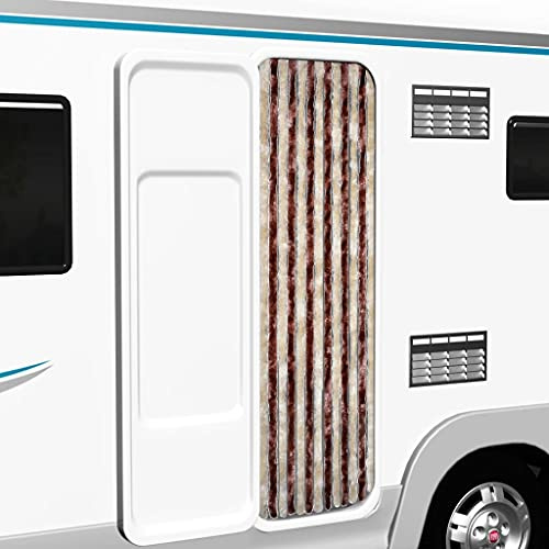 Kavolet Türvorhang aus Chenille, 56x185 cm Fadenvorhang Insektenschutz Fliegenschutz Vorhang Flauschvorhang Plüschvorhang Türvorhang für Camping Wohnwagen Beige und Hellbraun