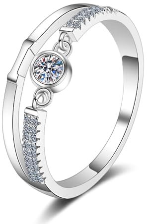 AMDXD Weißgold 585 14 Karat Verlobungsring Echt Schmuck, Klassiker Diamantring mit Labor Diamant 0.1 Karat (Rundschliff, VVS1), 14K Gold Solitärring Damen, Gr.51 (16.2)