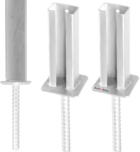 KOTARBAU® 2 x Post Holders for Embedding in Concrete for Fence Posts 60 x 40 mm Ground Sleeve with Doll Galvanised Steel Post Shoe with Concrete Anchor Post Shoes Post Anchor Double Rod Mat Fence