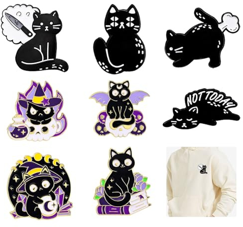KASESSS 8Stück Schwarze Katzen Pins Anstecker, Niedliche Anstecker Pin, Verspielte Katzen Enamel Pin Brosche, Modisch Broschen für Kleidung, Emaille Pin für Rucksäcke Hut Taschen,Geschenke für Freunde
