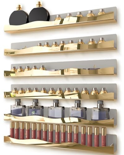 YMVV Spiegel Gold Acryl Nagellack Rack 38,1 cm Wandmontiertes Regal Nagellack Regal Sonnenbrille Ätherisches Öl Aufbewahrung Display Rack 6 Stück