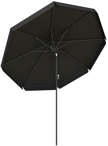 Outsunny 2.7m Patio Parasol Garden Umbrellas with Aluminium Pole, UPF 50+ Outdoor Sun Shade Table Umbrella with Tilt, Crank, 8 Ribs, Ruffles, Black
