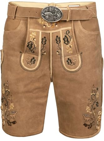 Edelnice Trachtenmode Exklusive Kurze Hirsch Lederhose beige braun Moritz Gr. 46-60