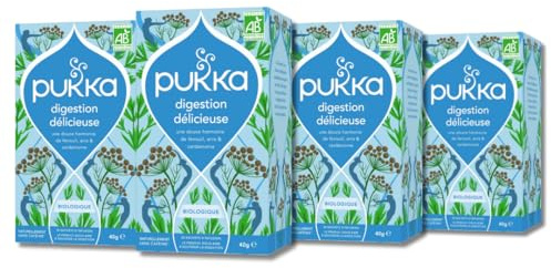 Pukka, Infusion Bio Digestion Délicieuse, Infusion Biologique et Ayurvédique,100% des Ingrédients Issus du Commerce Equitable, 80 Sachets, Lot de 4x20 sachets