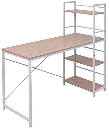 DYRJDJWIDHW nähtisch,jummico höhenverstellbarer Schreibtisch,Study Table,Schreibtisch mit Bücherregal mit 4 Böden EicheGeeignet für Büro, Arbeitszimmer, Schlafzimmer