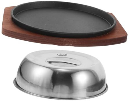 Alipis Piastra in Ghisa Rotonda Per Bistecche Coperchio Incluso Padella Per Cucinare Barbecue All Aperto Distribuzione Uniforme Del Calore Cottura Antispruzzo Applicazione Versatile