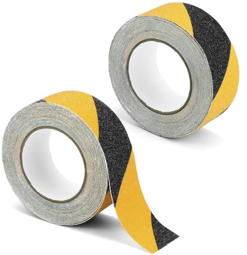 QWORK® 2 Rollen Schwarz-gelb Antirutsch Klebeband, 5 cm x 10 m/Rolle Stark Klebeband Treppenstufenband, für Drinnen und Draußen