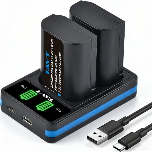 TAVT 2Pcs 2600mAh DMW-BLK22 Battery and Charger for Panasonic Lumix DC-S5, S5 II, S5 IIX, S5D, S9, GH6, G9, G9 II, GH5II DC-GH7 Camera
