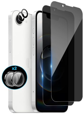 Protector de Pantalla Privacidad para iPhone 16e/17e, Cristal Templado | Wookfiss 2 Piezas Cristal Templado con 2 Piezas Protector de Lente de Cámara, 9H Dureza, Anti Espía Vidrio Templao