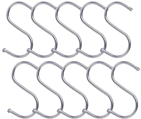 HZYUEKUN 10 ganchos en forma de S de metal de acero inoxidable para cocina, baño, exterior, jardín, oficina, ganchos para colgar sartenes, ollas y tazas de utensilios de cocina, herramienta