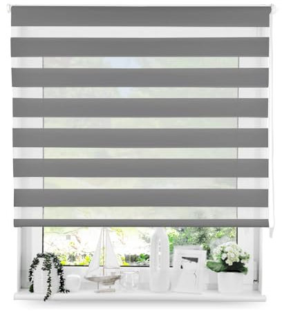 Tom'Shop Tom'Shop® Doppelrollo DuoRollo (Graphit 140cm x 150 cm) Duo Rollos für Fenster Schrauben mit Bohren mit Schrauben Fensterabdeckung Fensterrollo leichte Montage