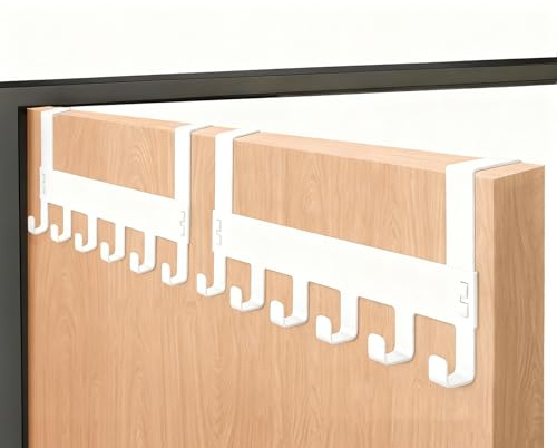 Flying Pottery Appendiabiti da porta senza fori, ganci in metallo con 6 appendini, attaccapanni salvaspazio robusto per bagno, cucina, camera da letto, ingresso (Bianco)