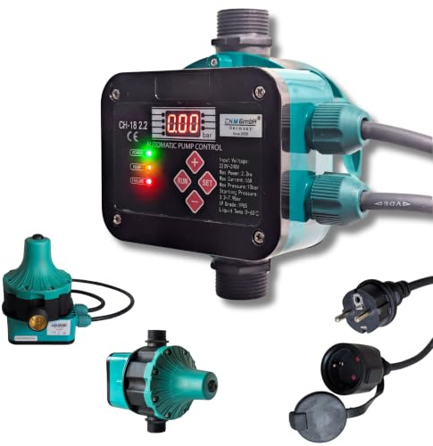 CHM GmbH® Pumpensteuerung Druckschalter CH 18 (EIN- und Abschaltdruck einstellbar) mit Trockenlaufschutz für Pumpen bis 2,2 Kw