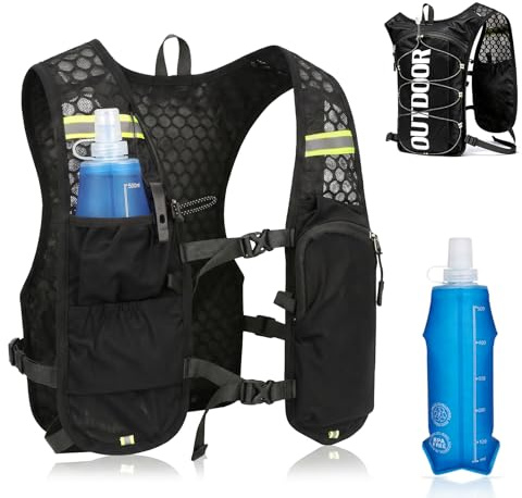 Gilet Running Uomo Donna, Zaino Trail Running con Borraccia Morbida 500ml,Gilet da corsa per MTB Ciclismo Maratona Escursionismo