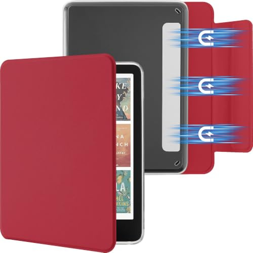 Litvana Abnehmbare Magnetische Hülle für 7 Kindle Paperwhite 12. Generation 2024 & Kindle Colorsoft 2024/2025, Schlanke PU Hülle mit automatischem Wake/Sleep, Rot