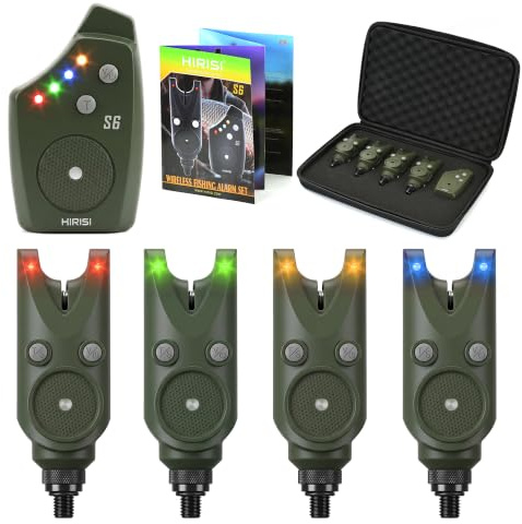 Hirisi Tackle Bissanzeiger Angeln, Wasserdichter Funk Bissanzeiger für Karpfen mit LED-Bissanzeiger, Einstellbarer Lautstärke und Tonhöhe, Empfindlichkeitseinstellung