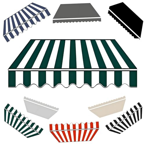 2.0m 2.5m 3.0m 3.6m 4m 5m Telo per Tende da Sole Manuale， Tettoia di Ricambio Retrattile per Balcone,Tessuto di Ricambio per Tende da Sole da Giardino Esterno(Green White,400x200cm)