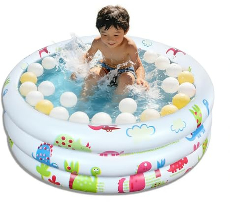 Planschbecken Ø 90 Rund, Aufblasbarer Kinderpool, Mini Planschbecken für Babys, Planschbecken für Balkon, Niedlich Babypool Zum Aufblasen, für Outdoor/Gärten/Strände