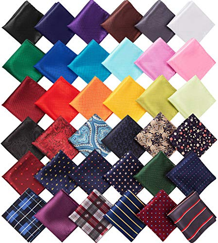 36 Pieces Men's Pocket Square Handkerchief Suit Pocket Square for Men Soft Colored Hankies for Men Party Wedding, Multicoloured, 8.3 x 8.3 Inch