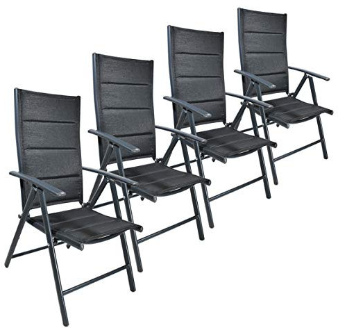 Helo Gartenstuhl Aluminium Hochlehner klappbar verstellbar Silber anthrazit 4er Set Deluxe mit Polsterung