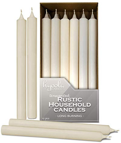 Hyoola 25 cm Stabkerzen - 12er Pack - Wollweiß - Unparfümierte Tafelkerzen - Kerzen Lange Brenndauer