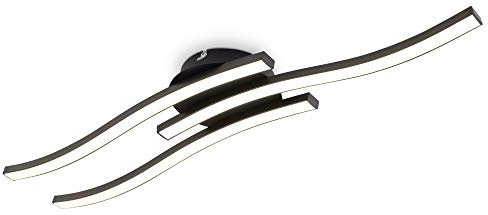B.K.Licht LED-taklampa med 3 ljuskällor, 3 000 K varmvit, 3 x 6 watt, 3 x 480 lumen, böjd taklampa, längd: 565 mm, svart