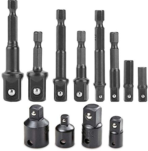 Mesee Impact Socket Adapter Set, 12-in-1 Air Impact Ratchet Wrenches Conversion Tool - 1/4'' 3/8'' 1/2'' Impact Socket Adapter Extension Bar Set & Drive Socket Adapter Converter Reducer Set