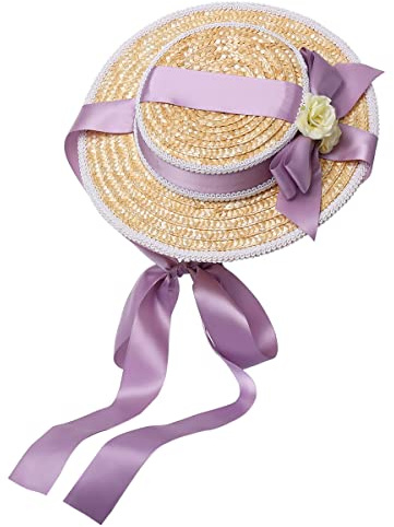 COSDREAMER Chapeau de paille style pastoral victorien avec nœud en forme de fleur