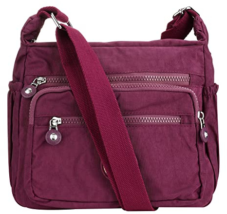 Milky Way Womens Multi-Pocket Casual Crossbody Handbags Waterproof Shoulder Bags Satchel Girls Ladies Crossbody Side (Purple)