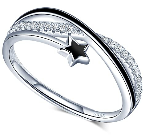 MICGIGI Anello Aperto da Donna in Argento 925 Simbolo dell'Infinito Stella Anello Regolabile con Zirconi