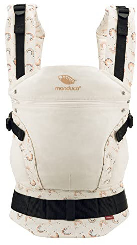 manduca First Babytrage - Verstellbarer und vielseitiger Tragesitz für Babys und Kleinkinder (3,5-20 kg) - Babytrage mit Front-, Hüft- und Rückentragefunktion ,Rainbow Day