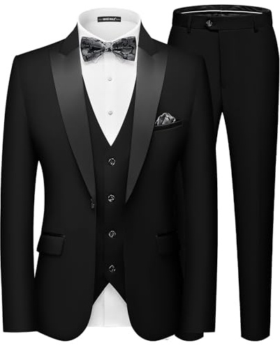 MAGE MALE Men's Slim Fit 3 Piece Suit One Button Solid Peak Lapel Blazer Jacket Vest Pants Set