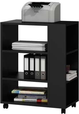 MATKAM Multifunktionaler Druckertisch mit Rollen, B60 x H74 x T40 cm, belastbar bis zu 65 kg (Schwarz)