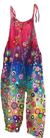 Onsoyours Salopette Estiva da Donna con Spalline Regolabili Pantaloni in Lino Casual Senza Maniche Larga con Fiori Stile retrò Elegante Pantaloni Complessivi