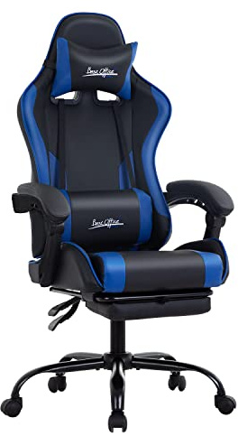 Gaming Chair Office Chair Desk Chair with Footrest Lumbar Support Headrest Armrest Task Rolling Swivel Ergonomic E-Sports Adjustable PC Gamer Chair (Blue)