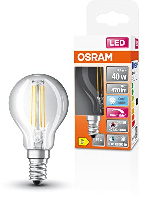 Osram Lampe LED dimmable Superstar avec un rendu des couleurs particulièrement élevé (CRI90), E14-base, Aspect filament,Blanc froid (4000K), 470 Lumen,Remplacement de 40W-Ampoules 1-Pack