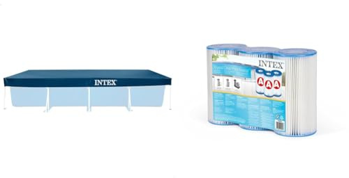 Intex - 28039 - Bâche Protection pour Piscine Rectangulaire Tubulaire 4M50 X 2M20 & Lot de 3 Cartouches de Filtration A