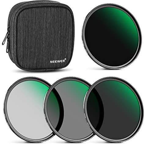 Neewer 58mm Fixed ND Filter Kit ND1000 ND64 ND8 ND4 Neutral Density Filter Set Double Sided 30 Layer Nano Coated/HD Optical Glass/Ultra Slim/Water Repellent/Scratch Resistant/Waterproof Filter Pouch