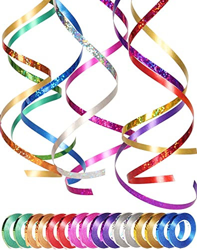 Lot de 16 rouleaux de ruban à friser brillant de 5 mm - Multicolore métallisé - Pour emballage cadeau, mariage, artisanat, fleuriste, emballage cadeau, décoration de fête (10 m/rouleau)