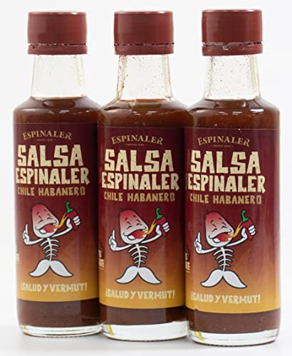 Espinaler Salsa da Aperitivo - Salsa per conserve, insalate, patate - A base di aceto - Confezione da 3 bottiglie da 92 ml (Extra piccante)