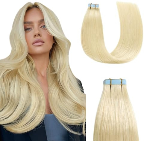 Sunya Tape in Extensions Echthaar Platinblond Tape Tape Extensions Echthaar Natürlich Adhesive Klebeband in Haarverlängerungen Natürlich Glatte Skin Weft Tape Hair 50cm 50g 20Stück