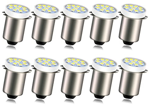 Ruiandsion P13.5S LED Flashlight Bulb 3V White 2016 9SMD LED Bulb Replacement for 2 Cells C&D Flashlights Torch Work Lights, Negative Earth (Pack of 10)