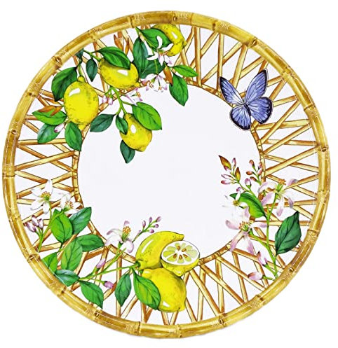 Les Jardins de la Comtesse - Piatto piatto grande in melamina - Capri - Ø 28 cm - Limoni gialli - Servizio tavola quasi indistruttibile MelARTmine
